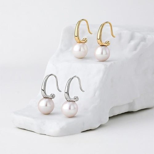 C Shape Hoop Pearl Earrings Silver and Gold Hoop Earrings with Pearl Drop