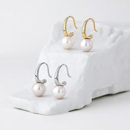 C Shape Hoop Pearl Earrings Silver and Gold Hoop Earrings with Pearl Drop