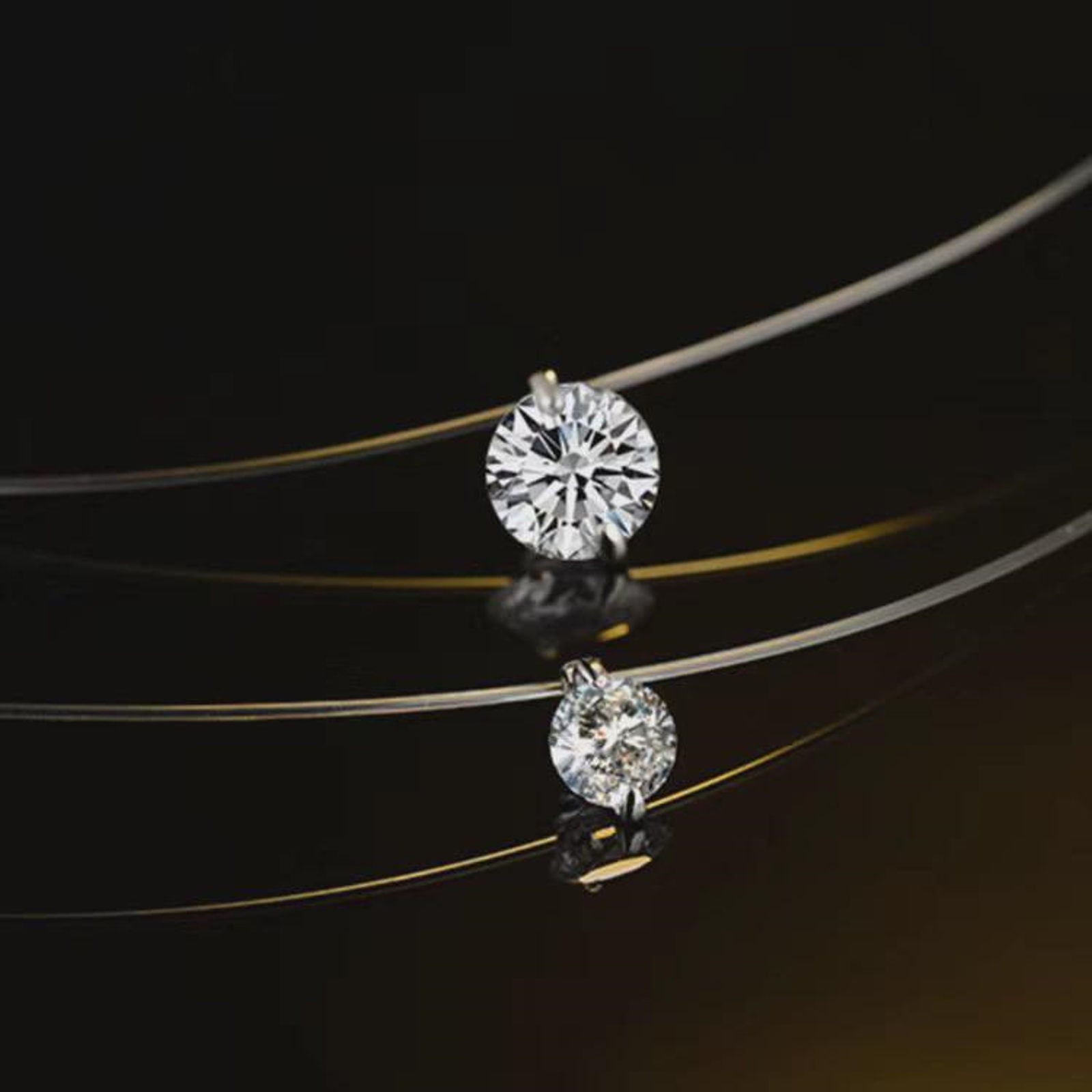Floating 3ct Diamond Necklace Invisible Chain 8mm Big Crystal Zircon Pendant Necklace 45cm Long