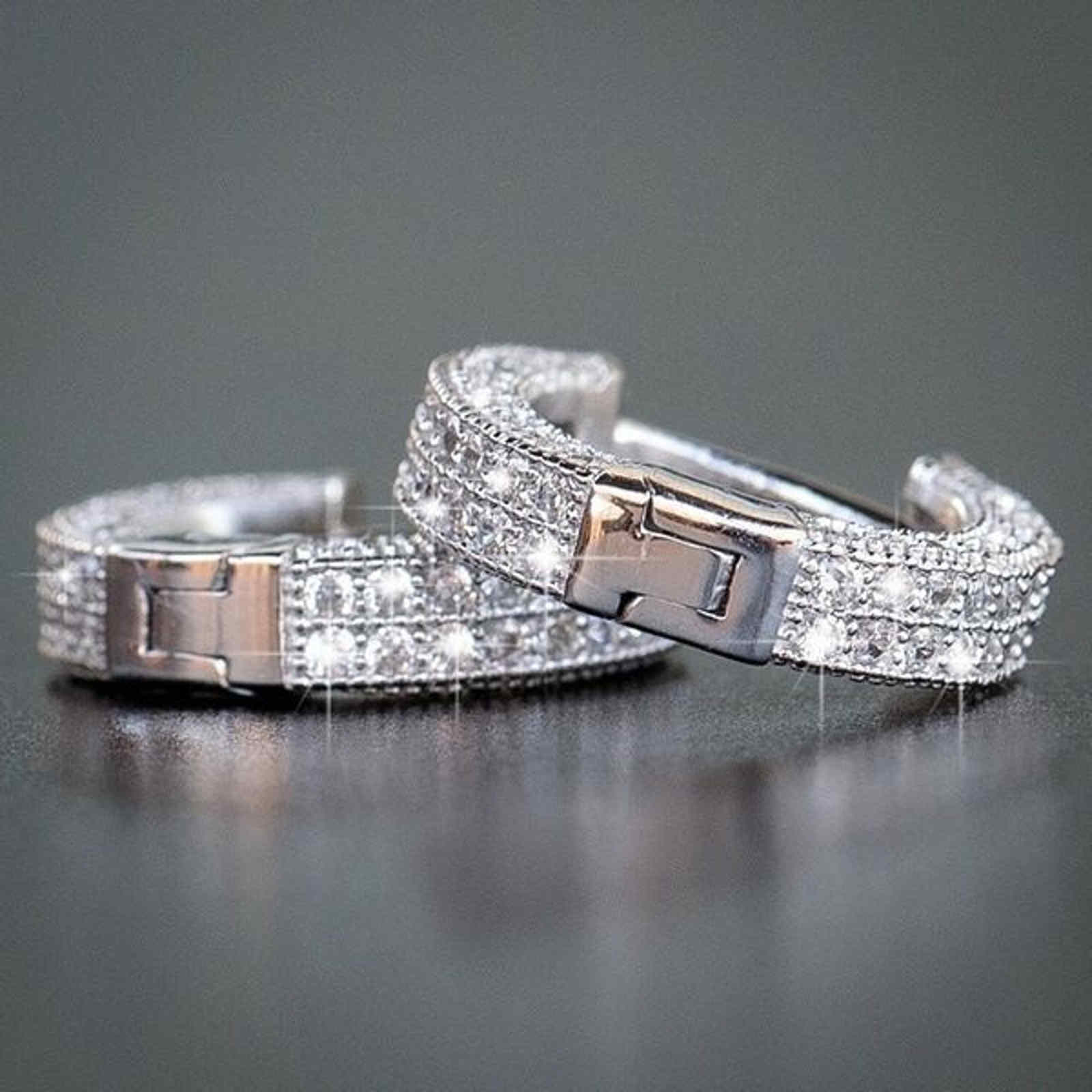 Gold and Silver Diamond Huggie Earrings Small Hip-Hop Cool Hoop Earrings For Men