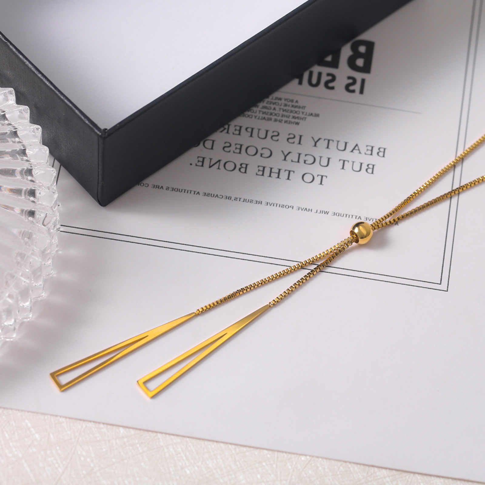 3 Color Available Minimalism Necklace Triangle Pendant Long Necklace Gold Silver and Rose Gold Necklace