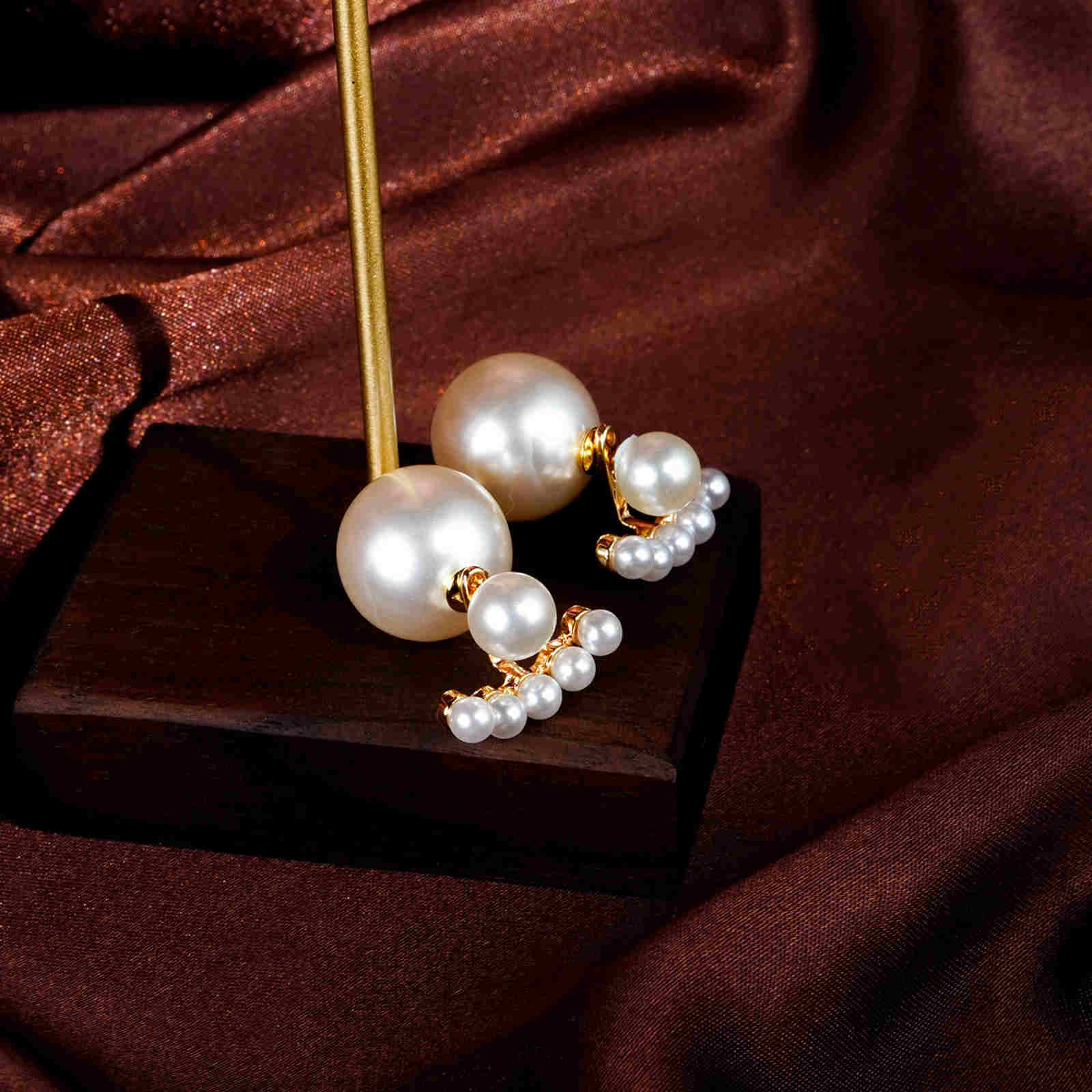 Boucles d'oreilles à tige en perles et cristal, à deux côtés, en argent S925