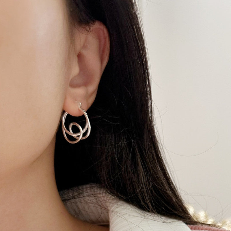 S925 Silver Freeform Hoop Earring | Irregular Hoop Silver Earrings | Large Silver Hoop Circle Earrings