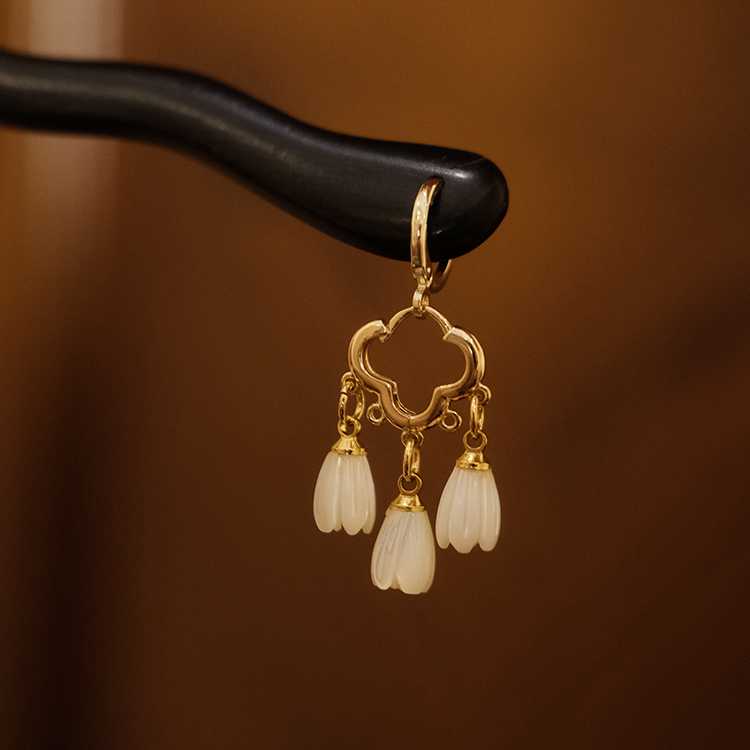 Lily of The Valley Earrings | 3 Moonstone Drop Earrings | Gold Hoop Earrings in Sterling Silver Pin