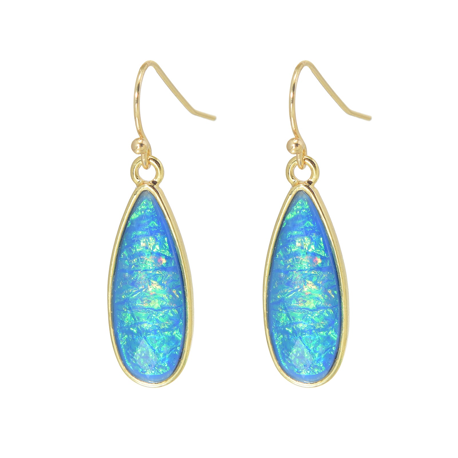 Opal Jewelry Set Oil Paint Vibe Earrings and Necklace Set Gold Chain with Blue and Green Opal Pendant
