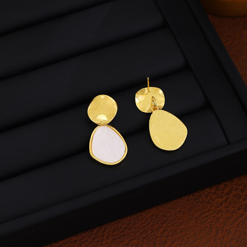 High Luster Natural Mother of Pearl Earrings Gold and Silver Dangle Earrings for Women