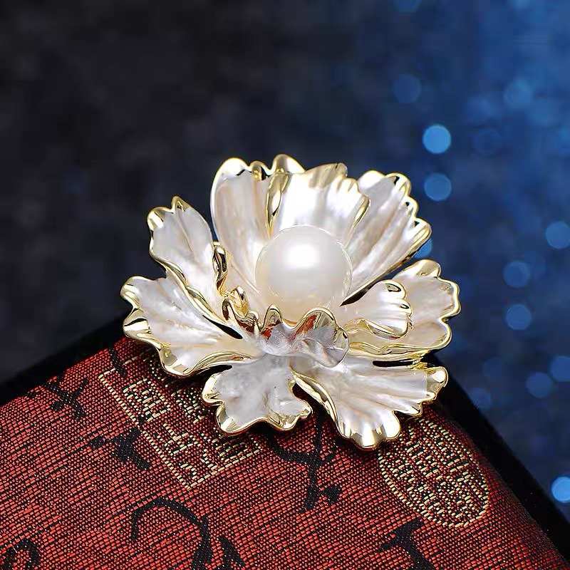 Best Gift Choice Peony Brooch Large Flower Pearl Brooch Pin White Red Purple Available