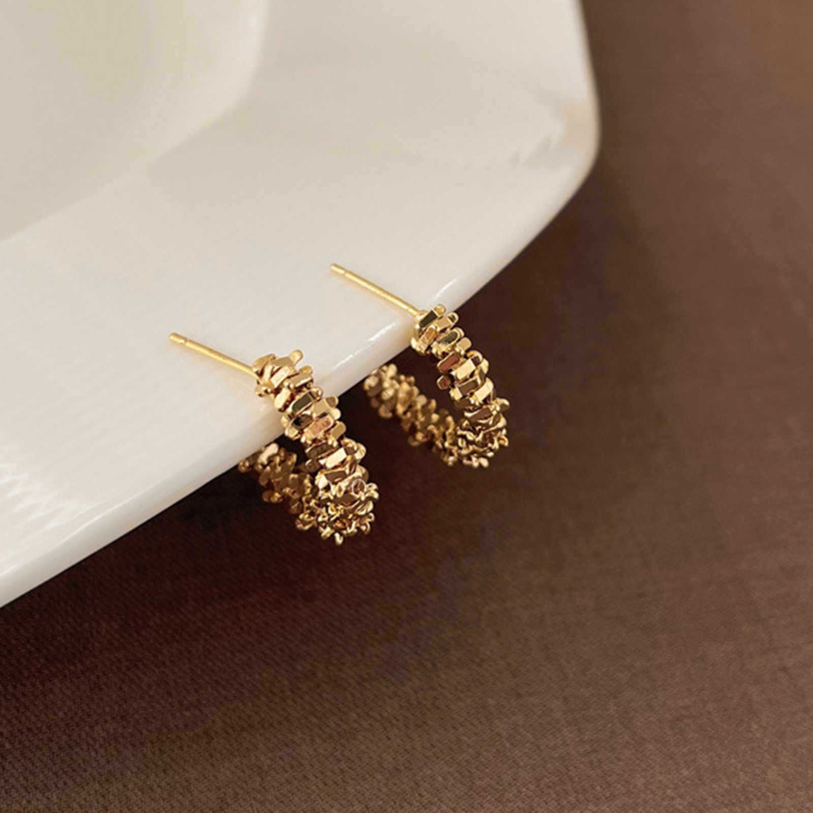 Gold and Silver Hoop Earrings Shiny Beads Hoop Earrings with Silver Pin 3 Sizes