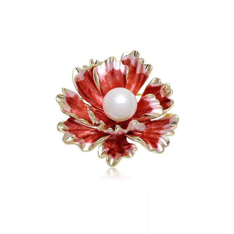Best Gift Choice Peony Brooch Large Flower Pearl Brooch Pin White Red Purple Available