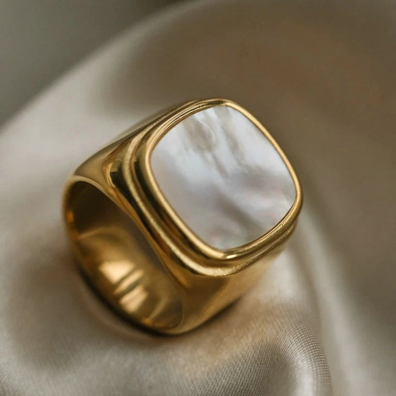 Zircon Rings Pearl and Natural Stone Ring 14K Gold Plated