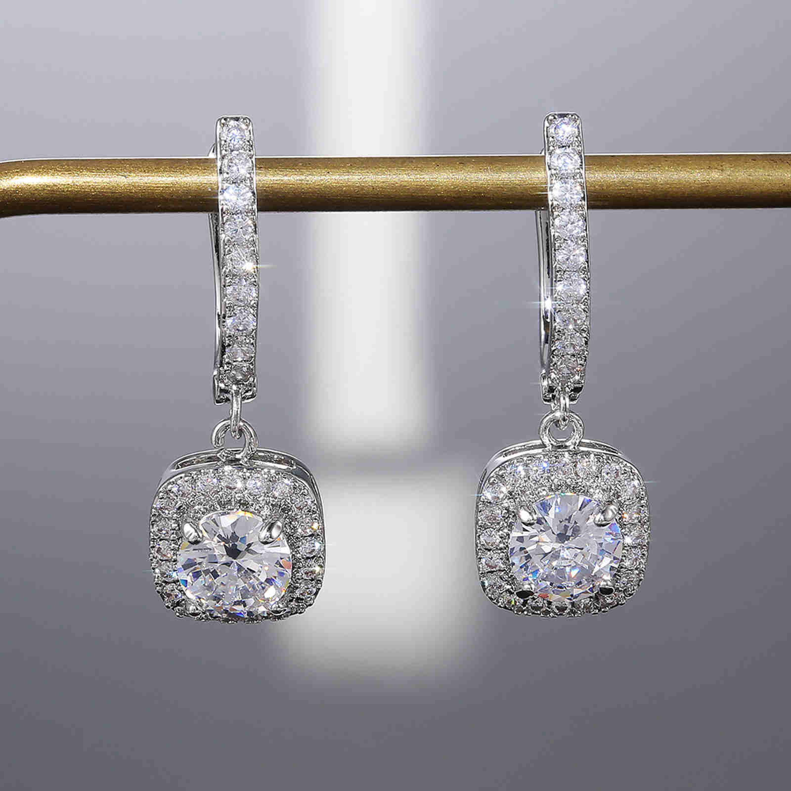 10mm Big Diamond Dangle Earrings Colorful Crystal Drop Earrings with S925 Silver Pin