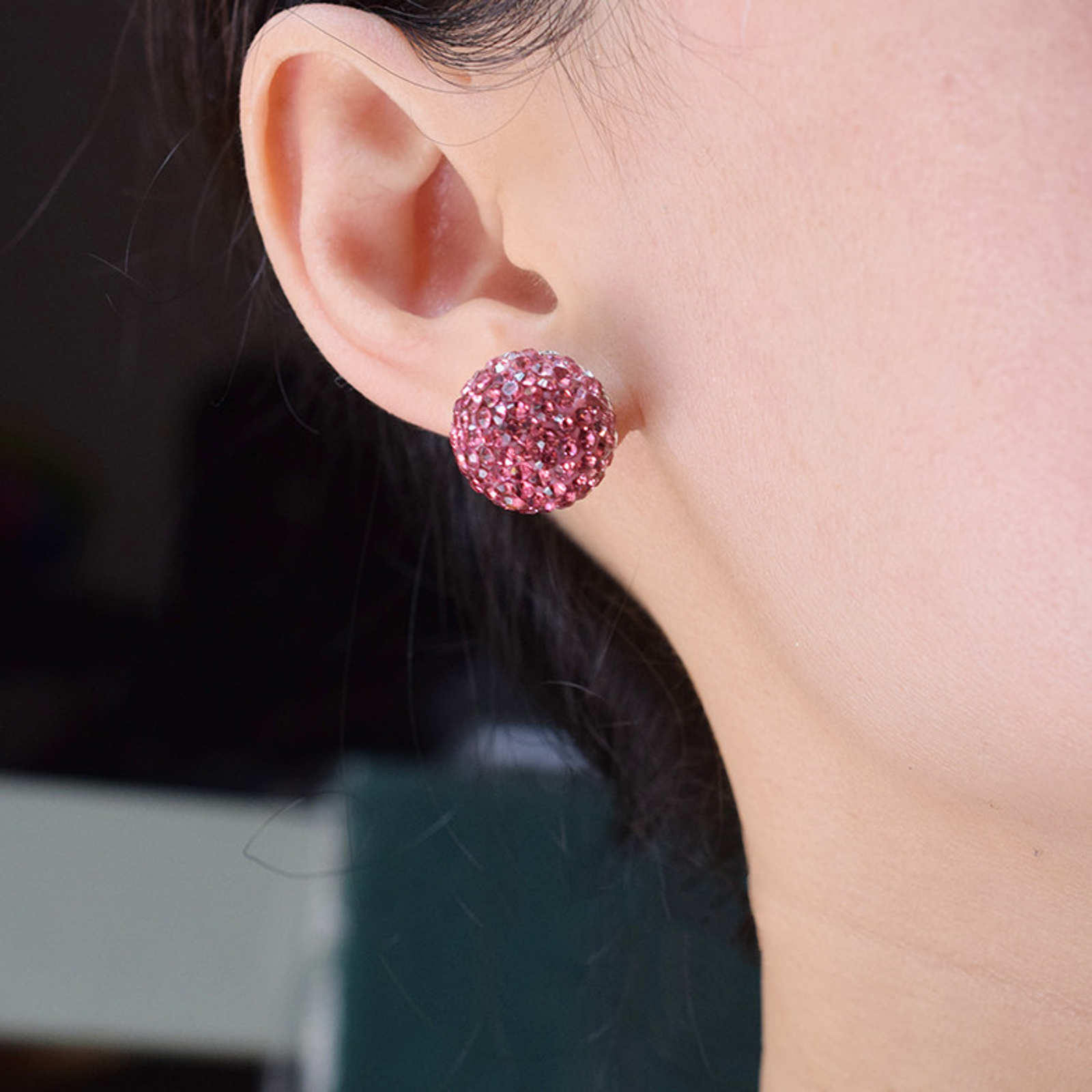 Double Sided Earring Studs Bling Crystal Ball Zircon Stud Gradient Color Earrings with S925 Silver Pin