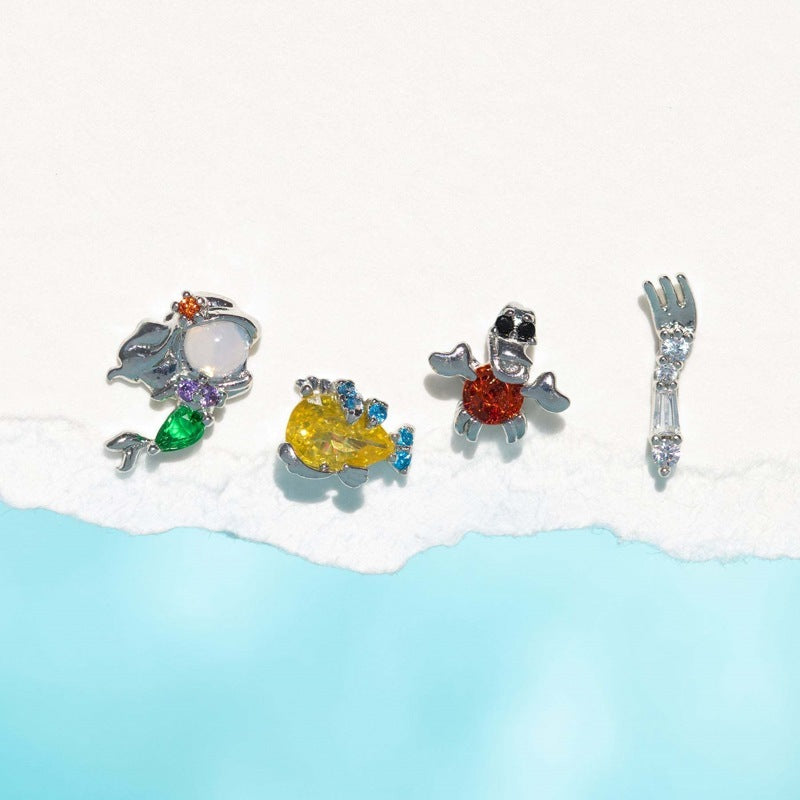 Juego de aretes de princesas de Disney, aretes de cristal de La Sirenita, alfiler plateado