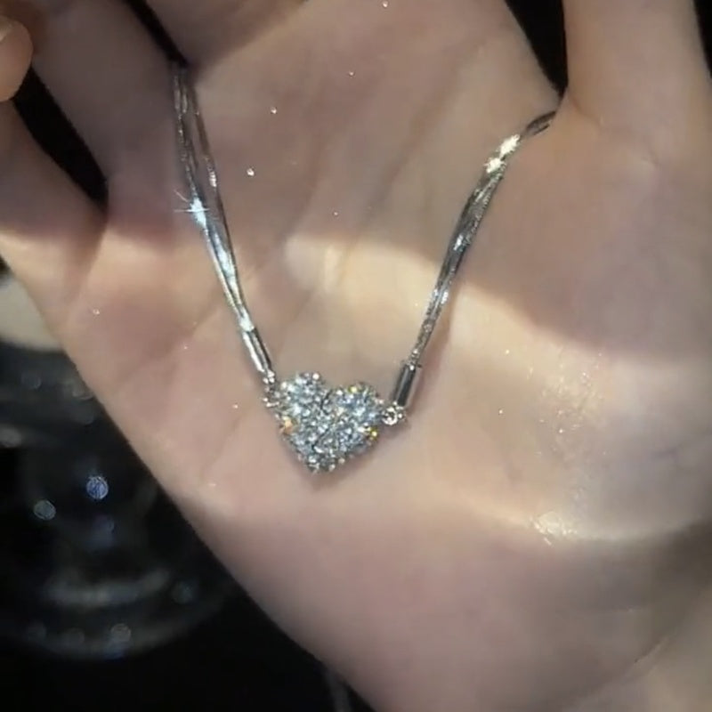 Silver Magnent Necklace Crystal Heart or Star Drop Choker Necklace