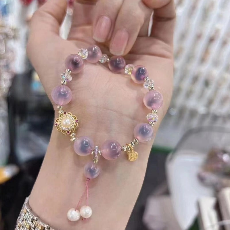 Pulsera de perlas reales y piedras naturales | Cuerda elástica con cuentas redondas de 8 mm