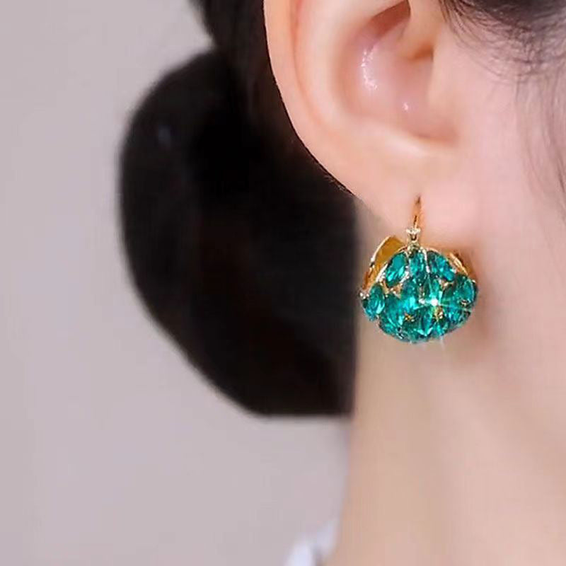 Boucles d'oreilles créoles en cristal vert malachite, grandes et épaisses, avec épingle en argent S925