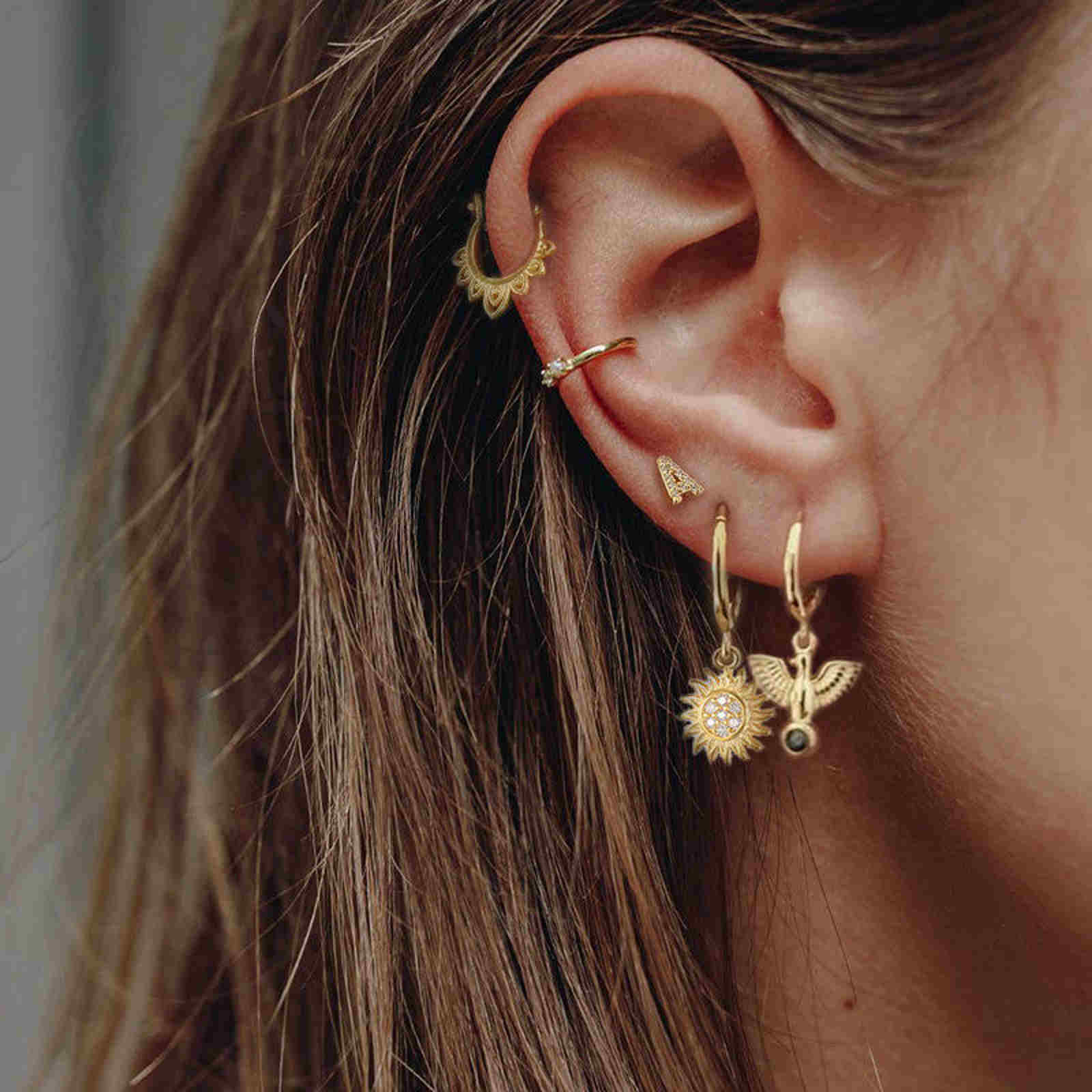 Gold and Silver Sunflower Hoop Earrings Circle Zircon Earrings with S925 Silver Pin