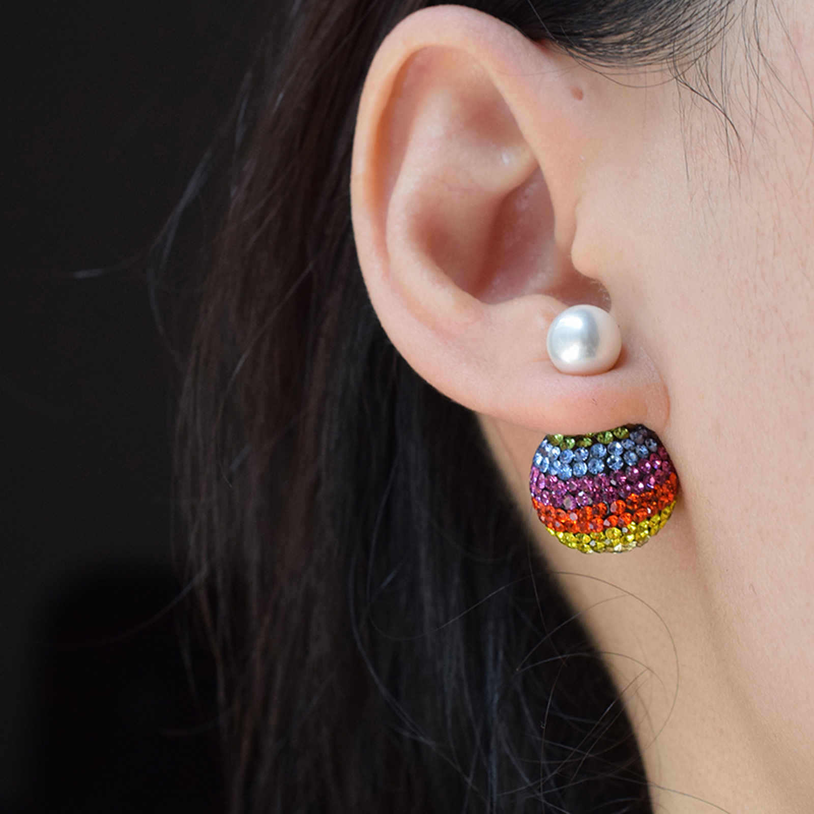 Colorful Crystal Ball Earring Double Zircon Ball Drop Earrings with S925 Silver Pins