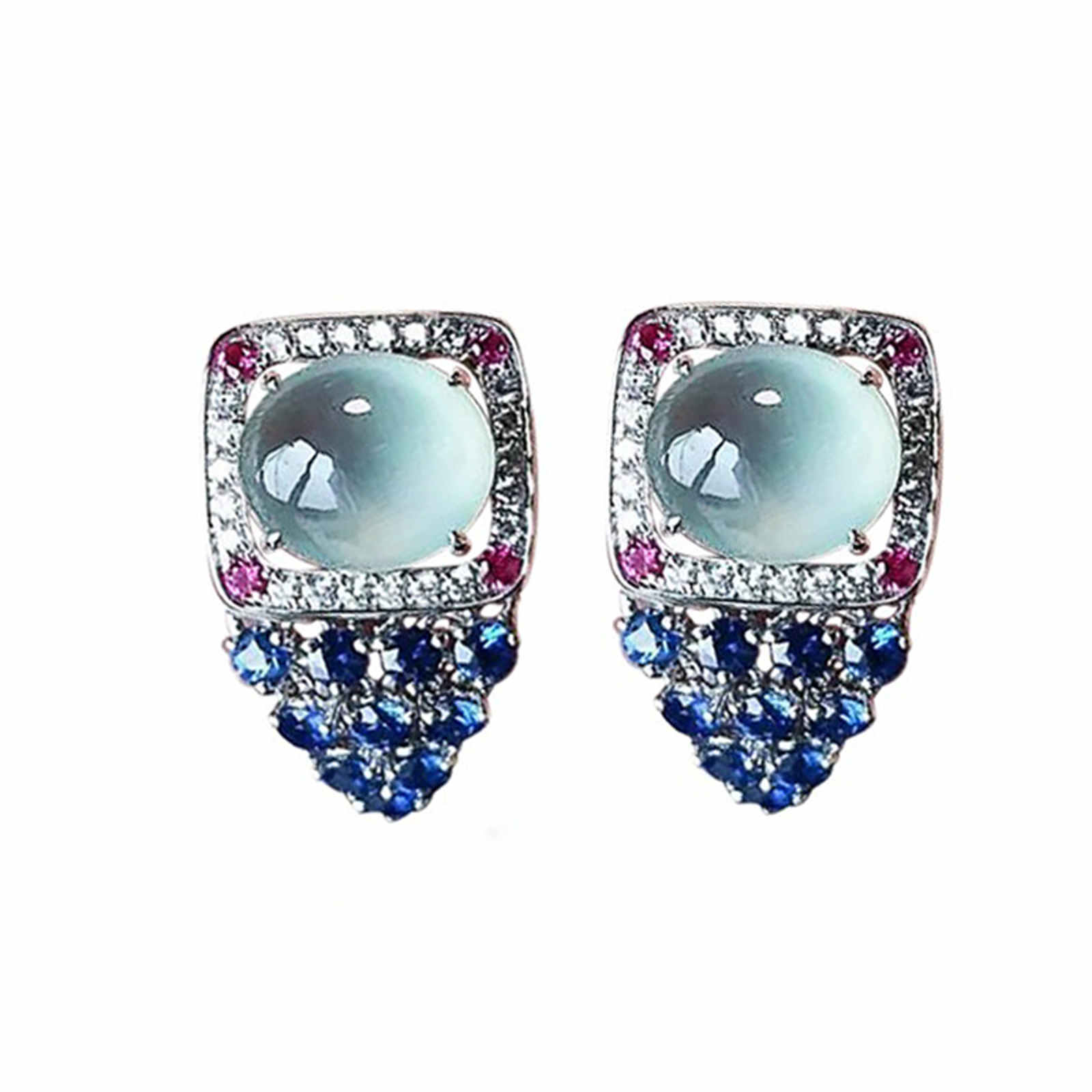 Pendientes de borla de cristal azul con piedra lunar, pendientes estilo dinero antiguo con pasador de plata