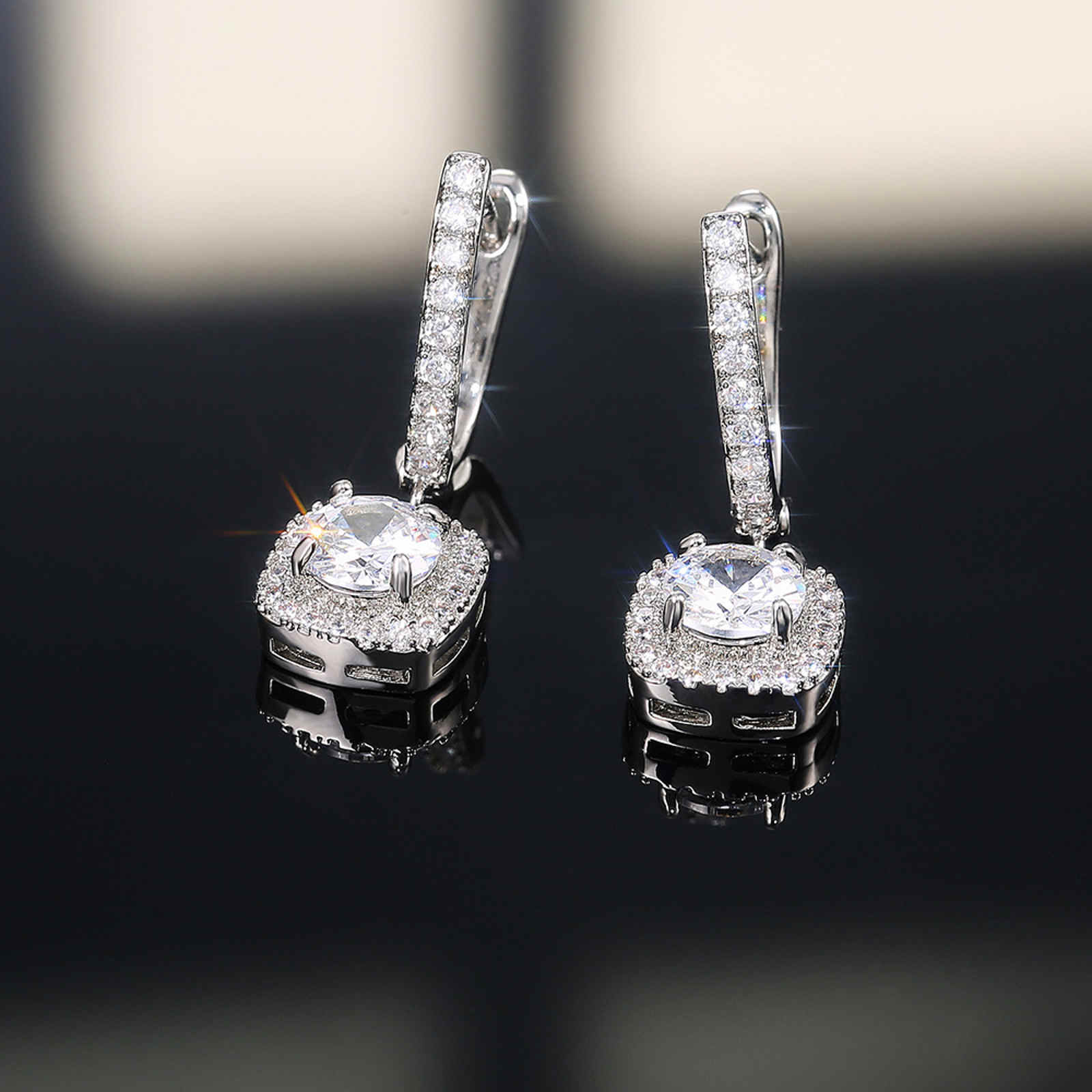 10mm Big Diamond Dangle Earrings Colorful Crystal Drop Earrings with S925 Silver Pin