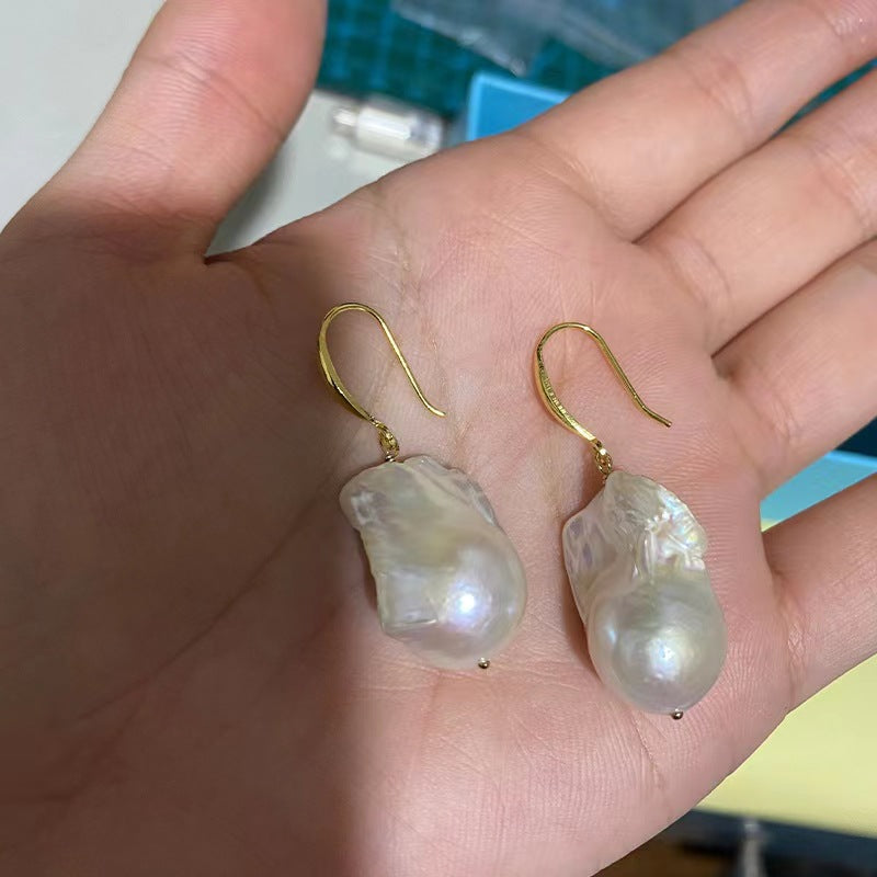 Natural Real Baroque Pearl Earrings 10-12mm Big Baroque Pearl Drop Earrings with S925 Sterling Silver Pins