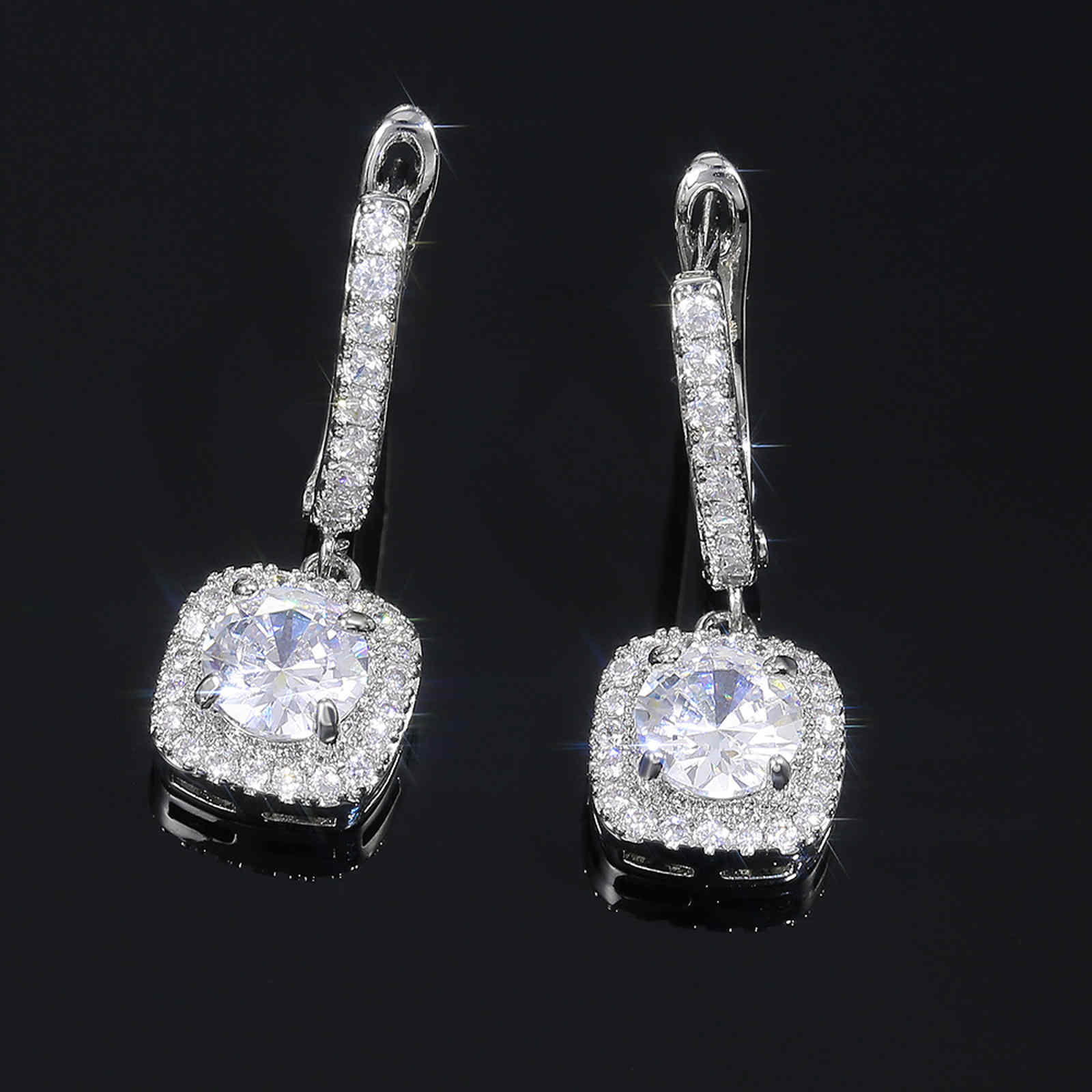 10mm Big Diamond Dangle Earrings Colorful Crystal Drop Earrings with S925 Silver Pin