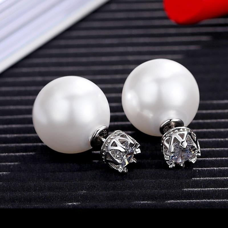 Pendientes de perlas de doble cara Pendientes de perlas de 2 lados y diamantes