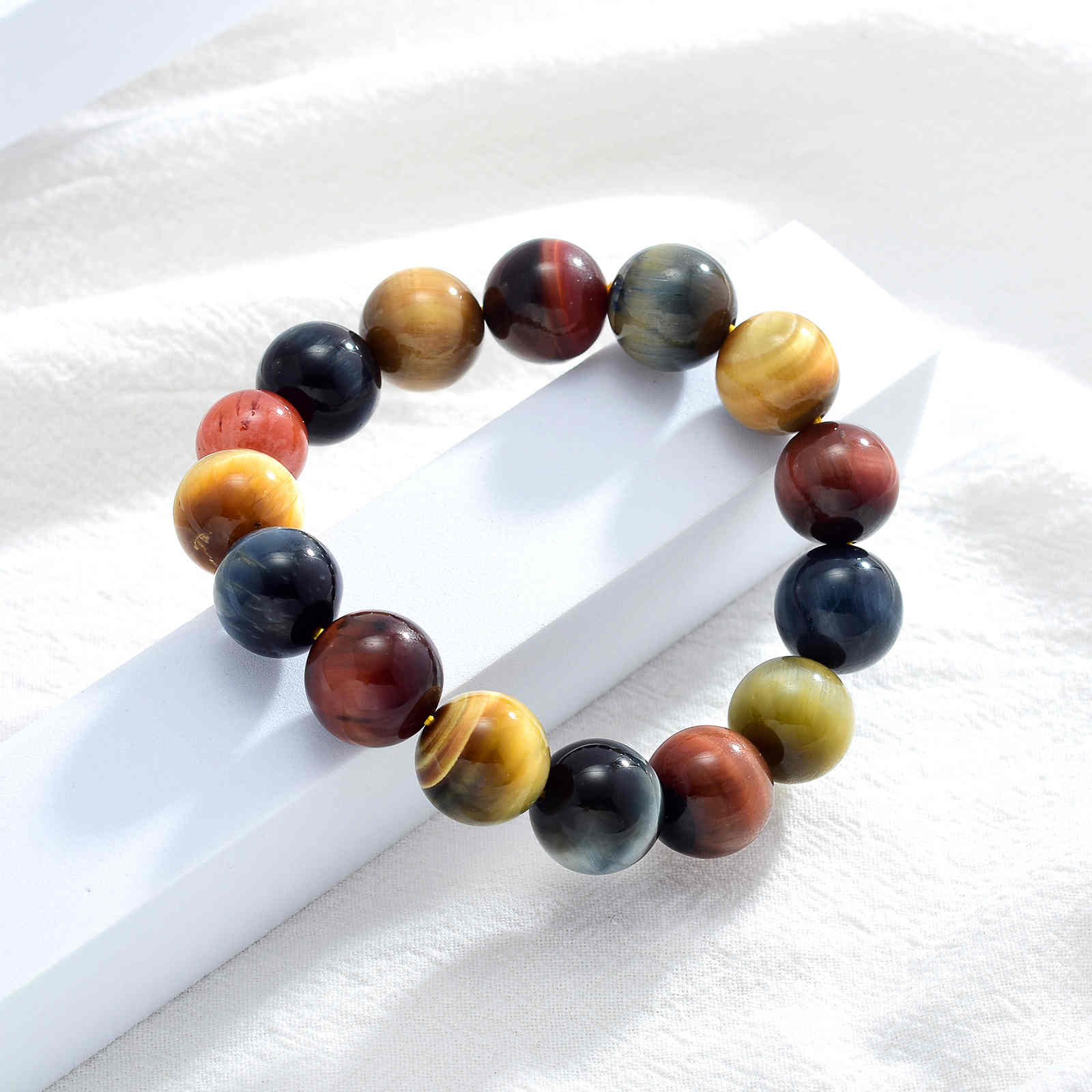 Natural Tiger's Eye Stone Bracelet 8-14mm Luxury Bracelet Strong Elastic Rope