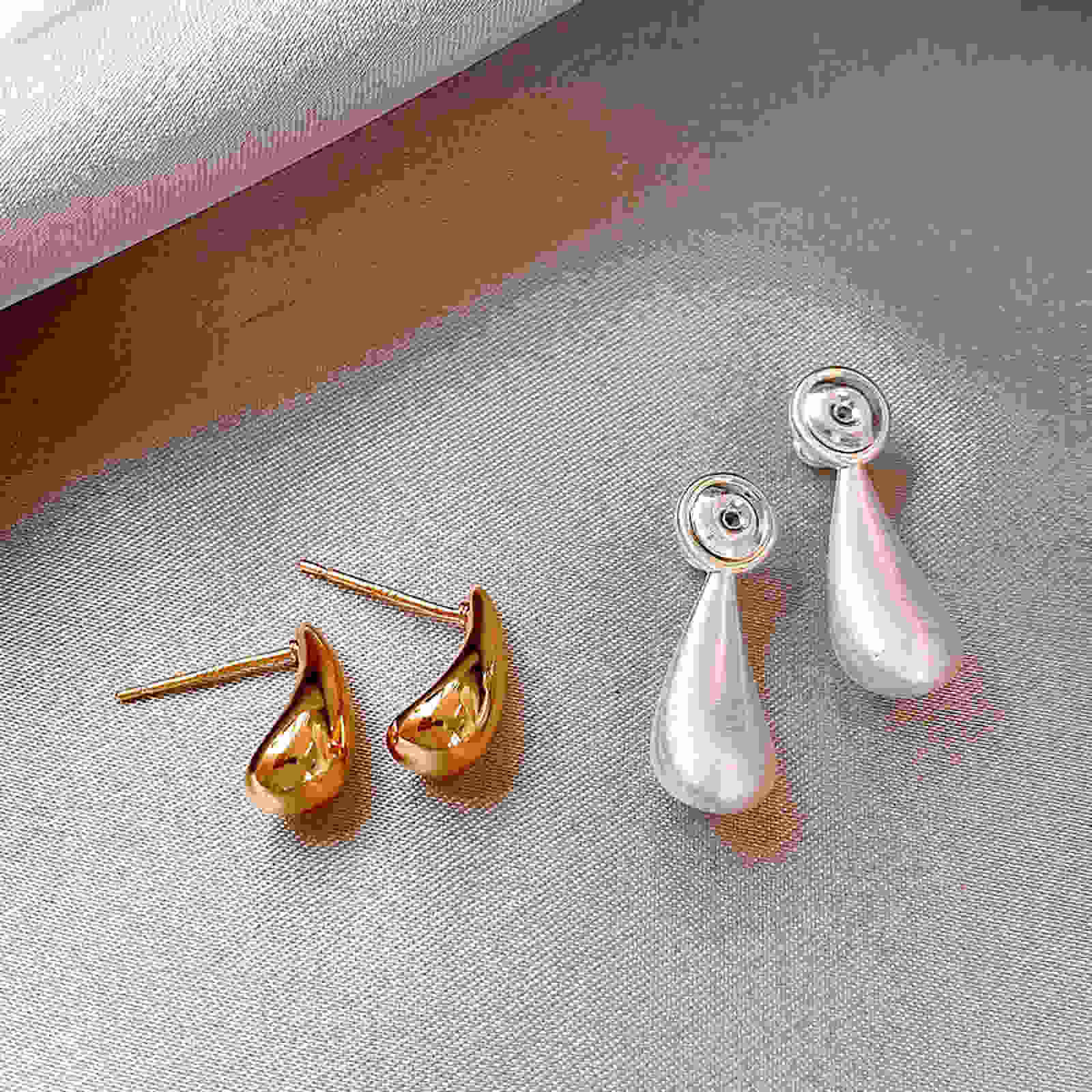 Gold and Silver Earring Jackets Front-Back Teardrop Huggie Earrings with S925 Silver Pin