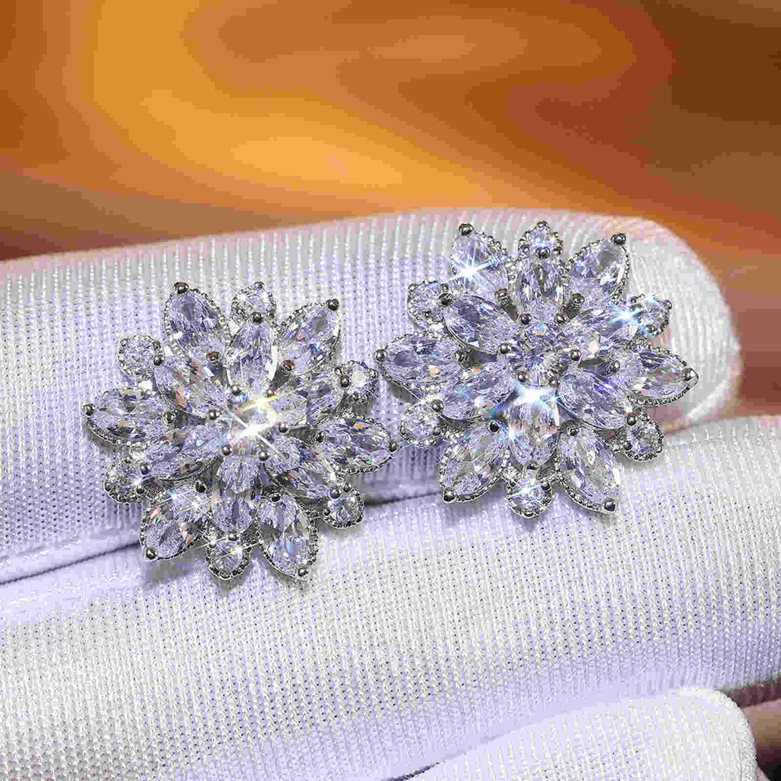 Luxurious Sunflower Earrings Stud Double Layer Zircon Women's Earrings with S925 Silver Pin