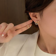 Diamond CD Shape Chunky Earrings 18K Gold Plated Stud Earrings S925 Silver