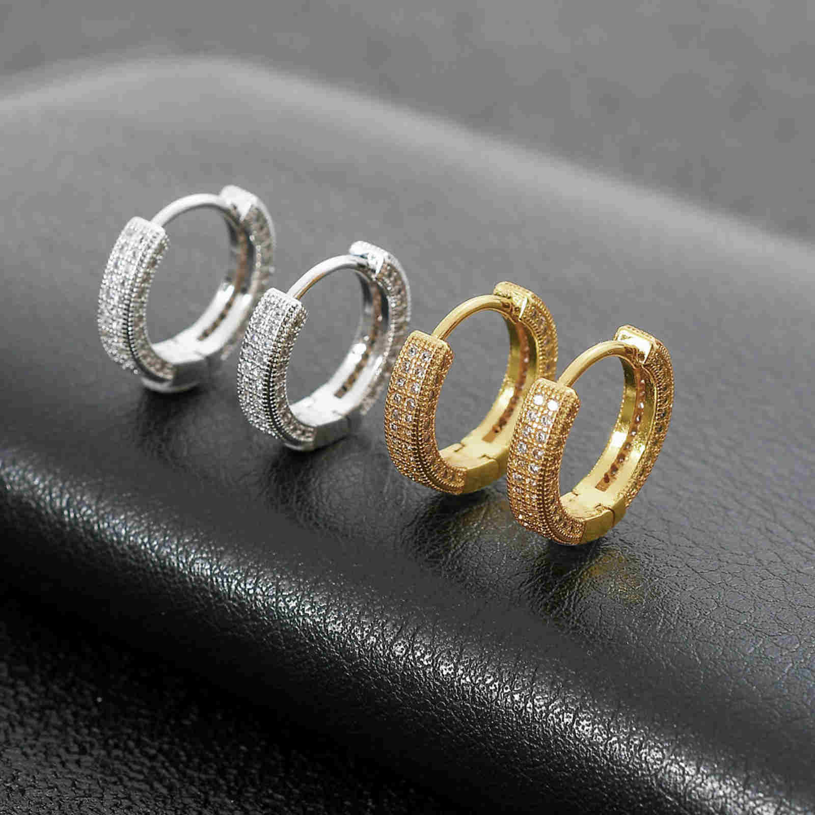 Gold and Silver Diamond Huggie Earrings Small Hip-Hop Cool Hoop Earrings For Men