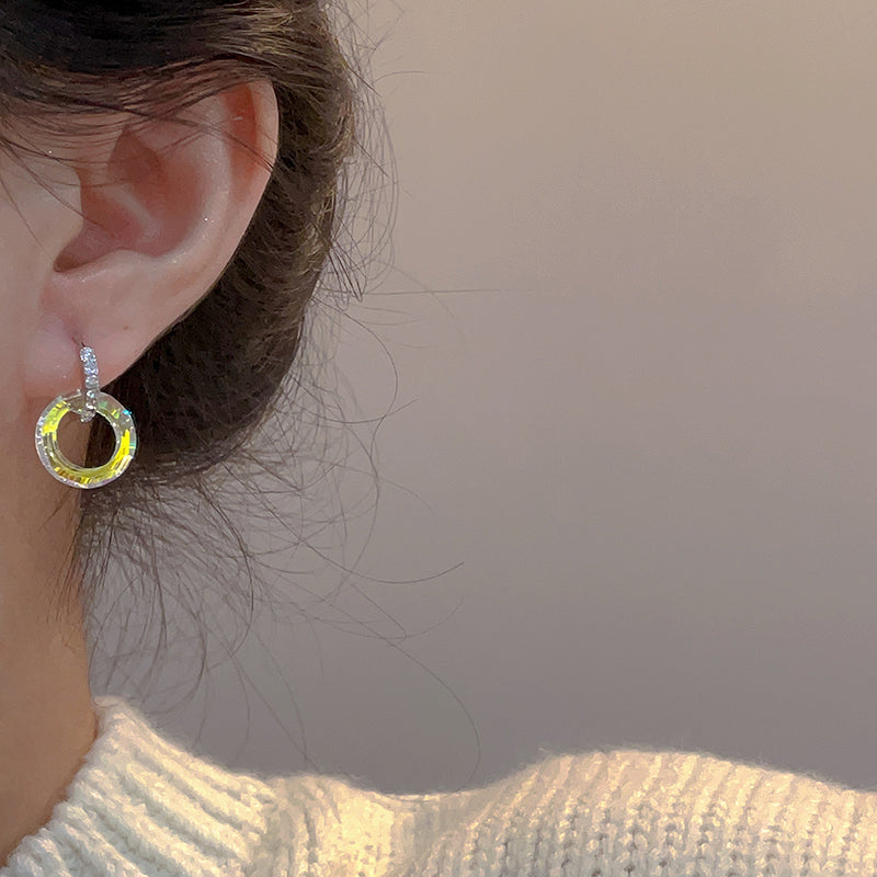 Double Hoop Glitter Earrings Diamond Hoop and Crystal Hoop Earrings with S925 Silver Pin