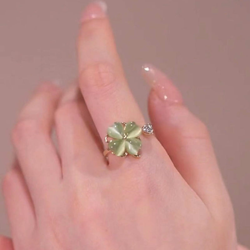 Opal Clover Stud Earrings Necklace and Rings White and Green Lucky Four Leaf Jewelry Set