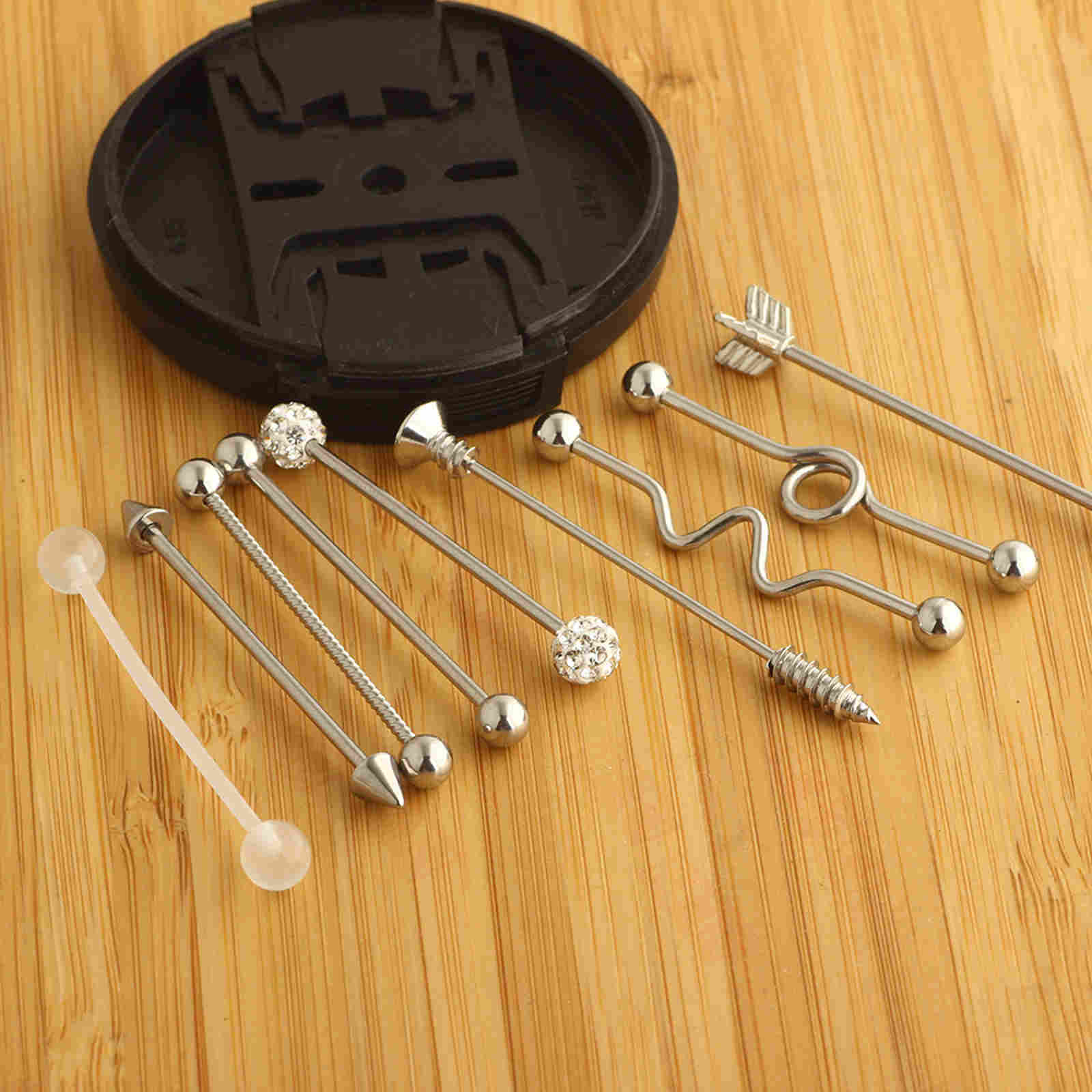 9 Pcs Stainless Steel Industrial Earring Industrial Piercing Barbell Set Cartilage Helix Conch Piercing Bar Stud Set