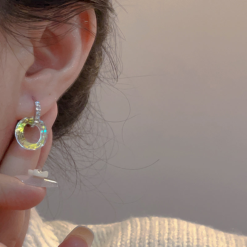 Double Hoop Glitter Earrings Diamond Hoop and Crystal Hoop Earrings with S925 Silver Pin