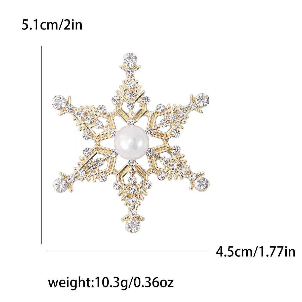 Snowflake Brooch Crystal and Pearl Christmas Brooch Pin Gold and Silver Snow Brooches