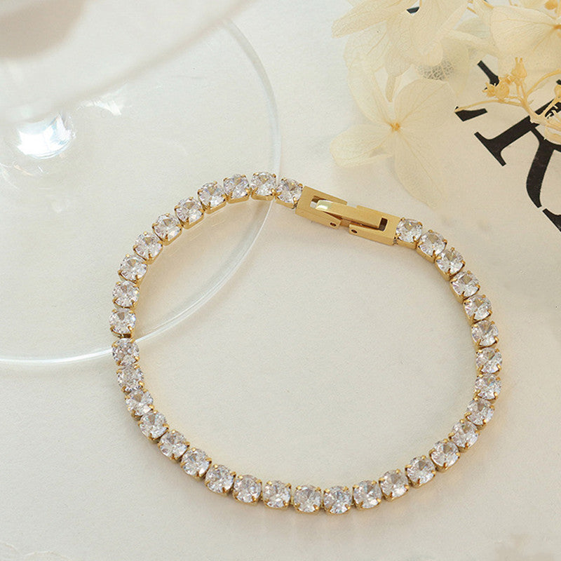 Tennis Bracelet Cubic Titanium Crystal Bracelets In 18K Gold Plated