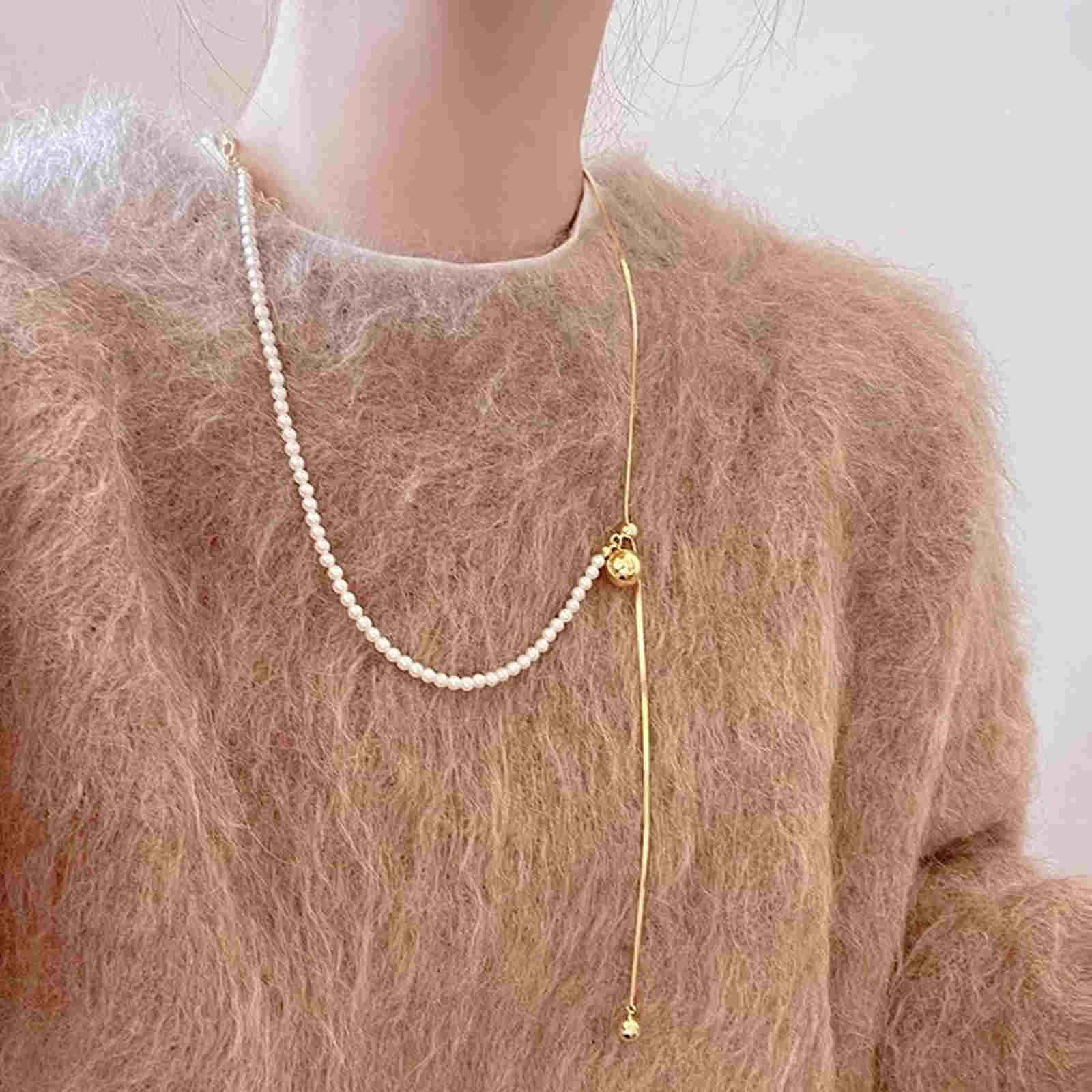 New Pearl Sweater Chain Long Free Adjust Gold and Silver Drop Necklace