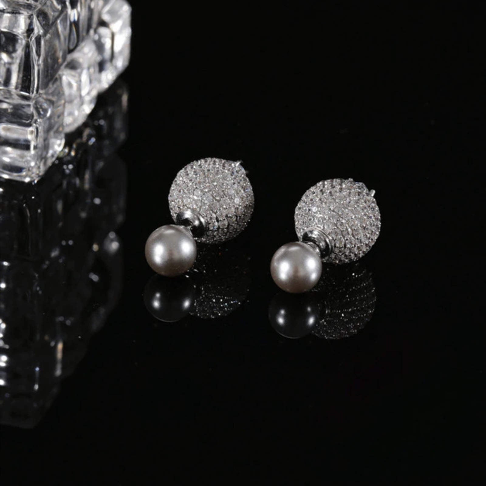 Absolute Holiday Must-Have Earrings Disco Ball Super Shiny Double Sided Earrings with Pearl
