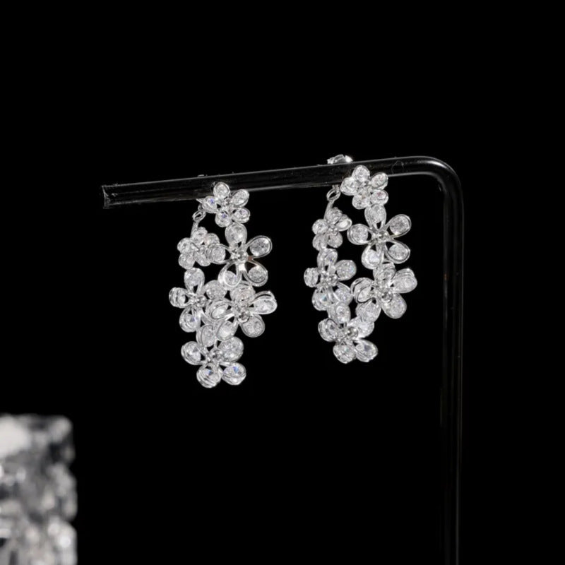 Crystal Front-Back Dangling Earring Jackets Silver Zircon Earrings Silver Pin 3 Styles