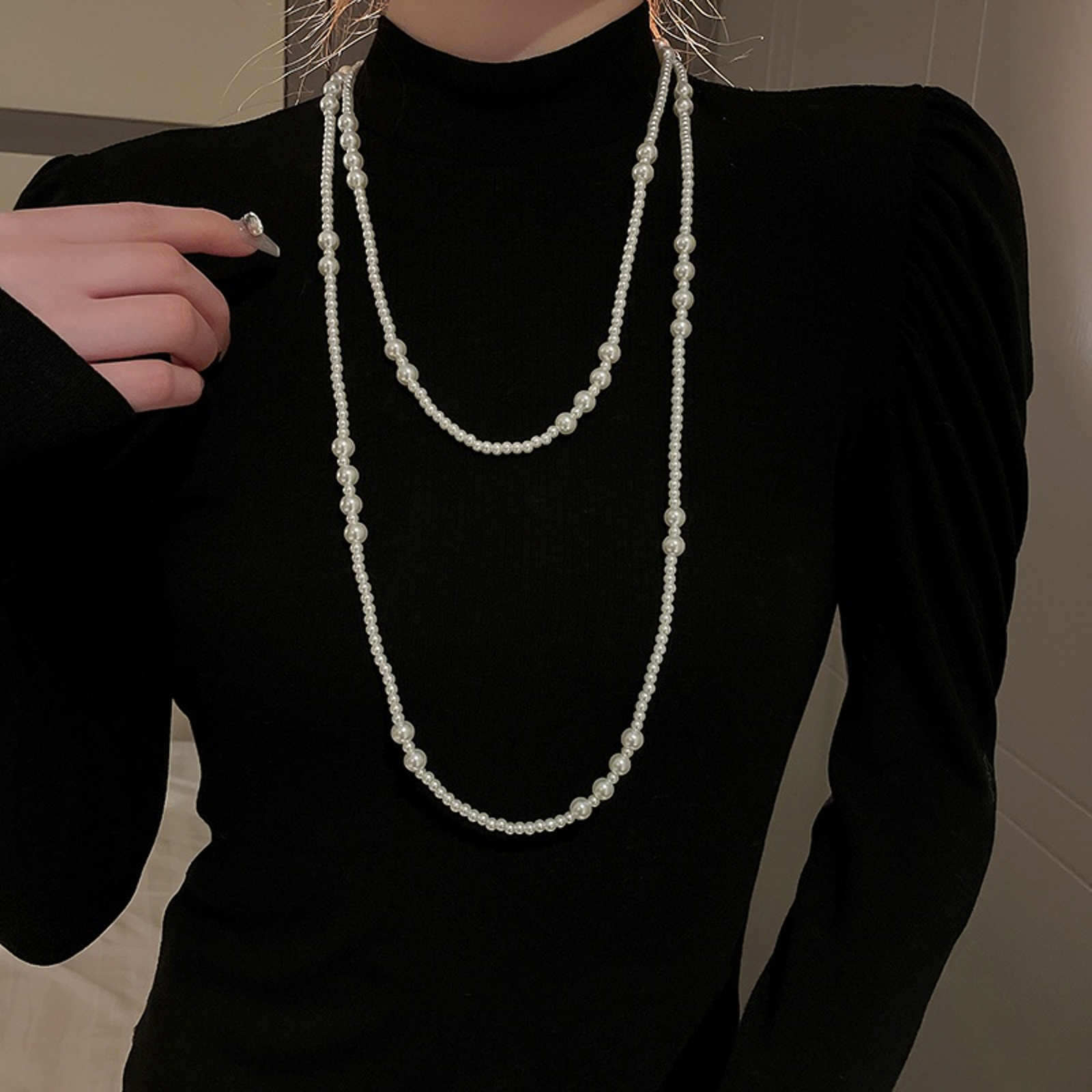 1.6m Long Pearl Sweater Chain 2 Strands Custom Necklace Elegant Dress Chain