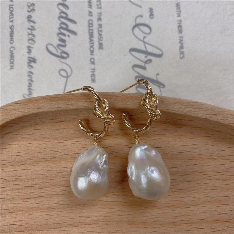 Natural Real Baroque Pearl Earrings 10-12mm Big Baroque Pearl Drop Earrings with S925 Sterling Silver Pins