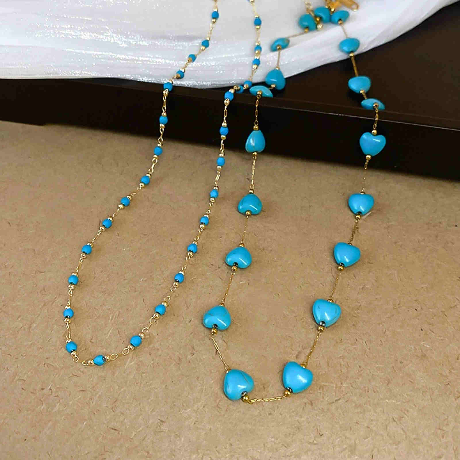 Turquoise Necklace Blue Stone Beaded Gold Plated Chain Necklace 2 styles 18inch 45cm