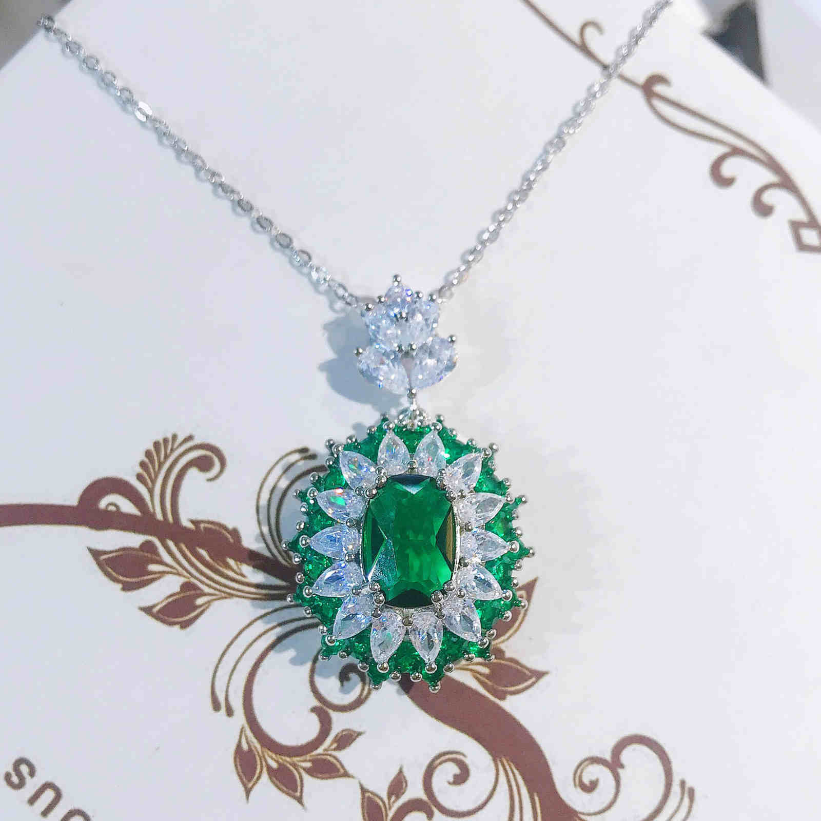 Jewelry Set Blue and Green Synthetic Quartz Crystal Earrings Necklace and Ring Set
