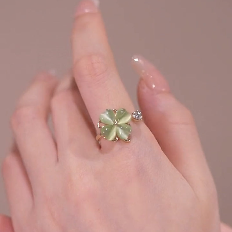 Opal Clover Stud Earrings Necklace and Rings White and Green Lucky Four Leaf Jewelry Set