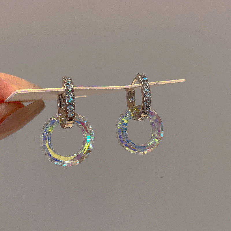 Double Hoop Glitter Earrings Diamond Hoop and Crystal Hoop Earrings with S925 Silver Pin