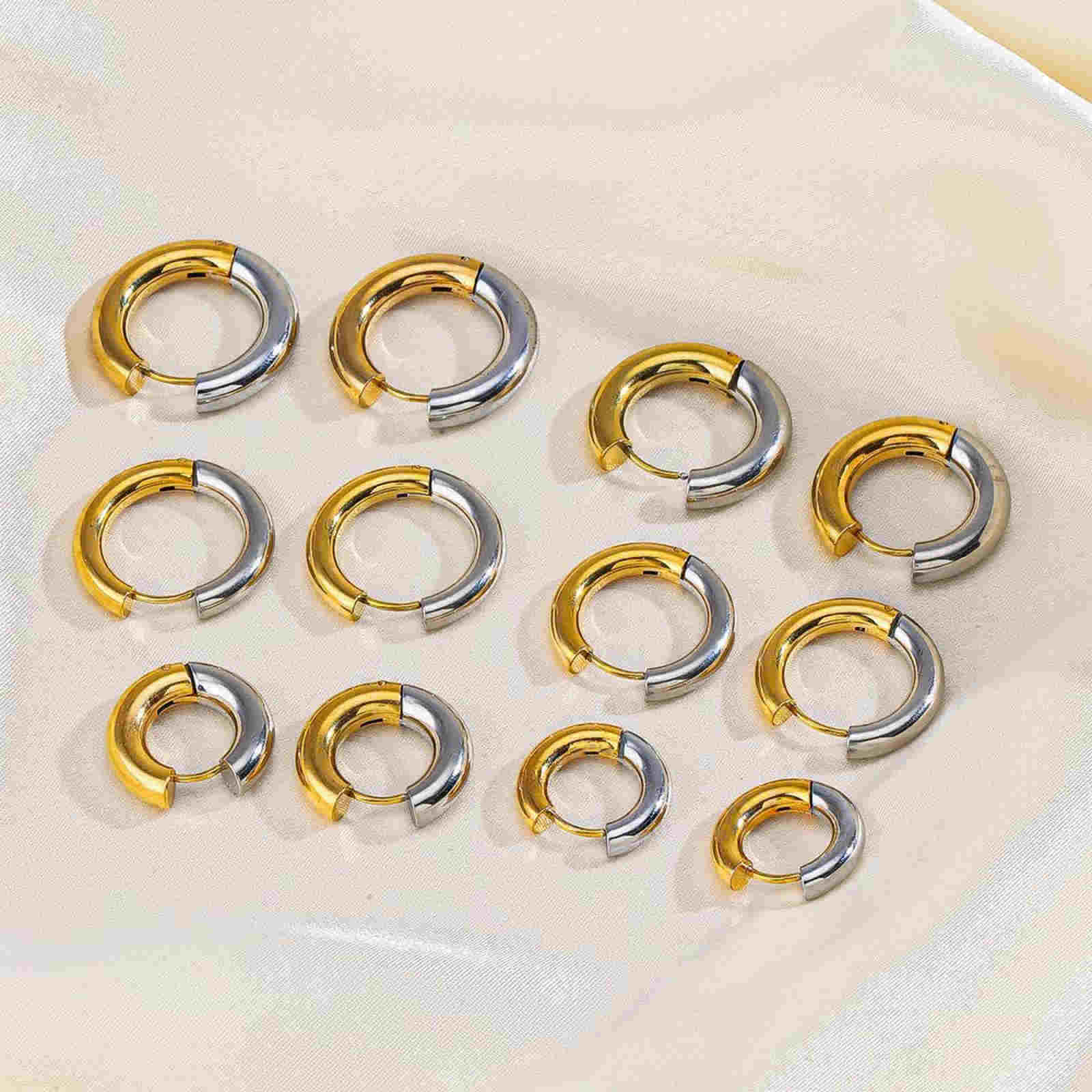 Gold Silver Hoop Earrings Silver Chunky Earrings S925 Silver Pin For Men and Women