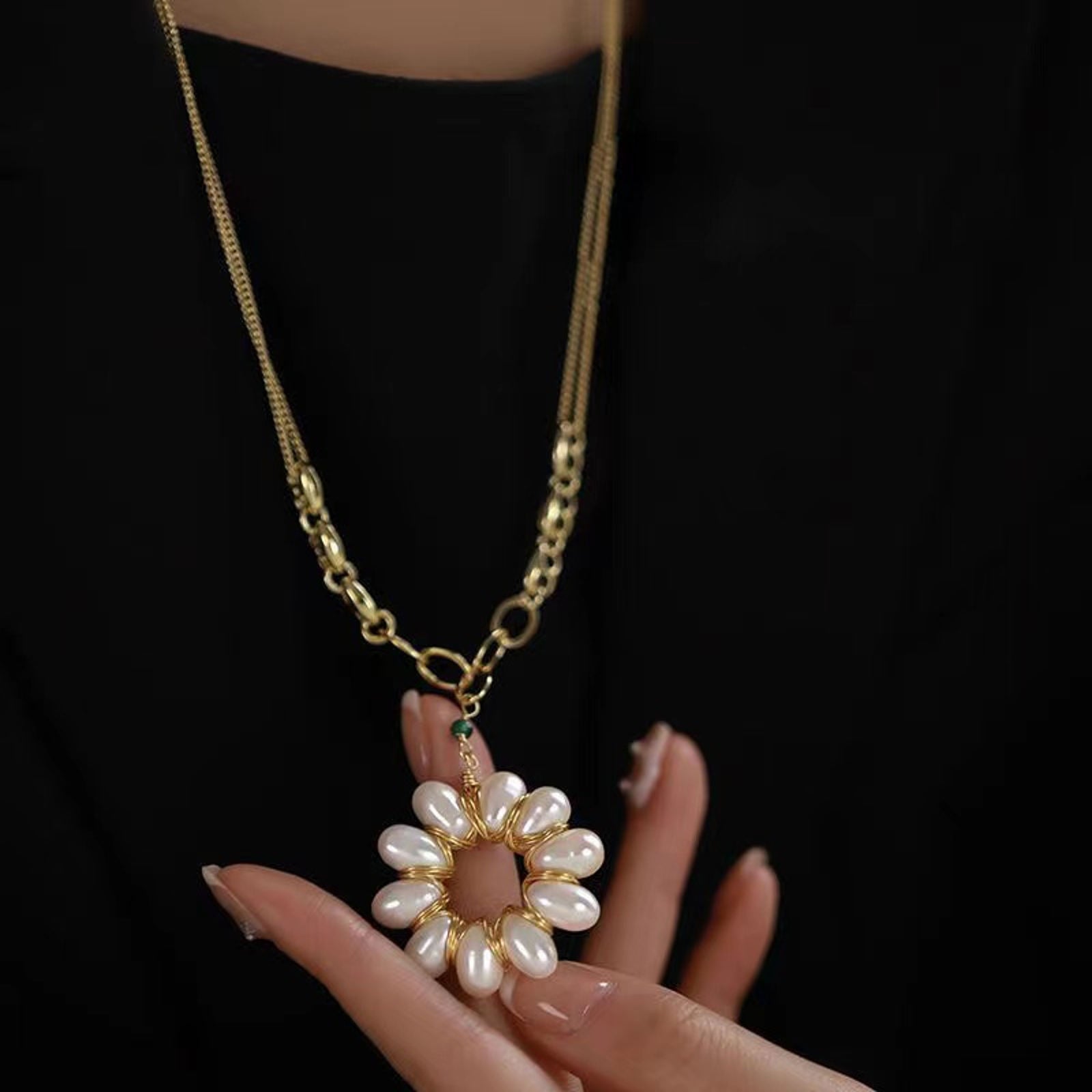 Long Chain AAAA Freshwater Pearl Pendant Necklace High Luster Big Real Pearl Necklace 14K Gold Plated Chain