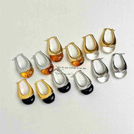 U Shape Chunky Hoop Earrings Natural Amber Drops Earrings Huggie Hoops Irregular Amber Earrings with S925 Silver Pins
